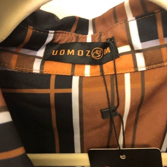 Uomoz Stretchy fleece lined long Sleeve collared snap plaid shacket jacket -L - Picture 9 of 11